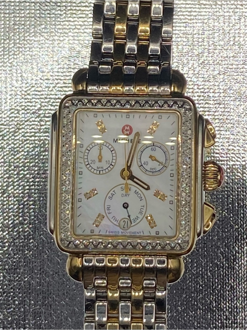 Michelle Deco Diamond Two Toned with 18 KT gold plated & stainless bracelet.
